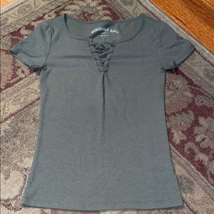 Army Green Lace up Ribbed T shirt.